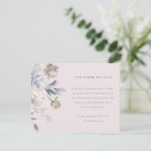 Elegante Blush Waterverf Bloemen Bruiloft Details Informatiekaartje (Staand voorkant)