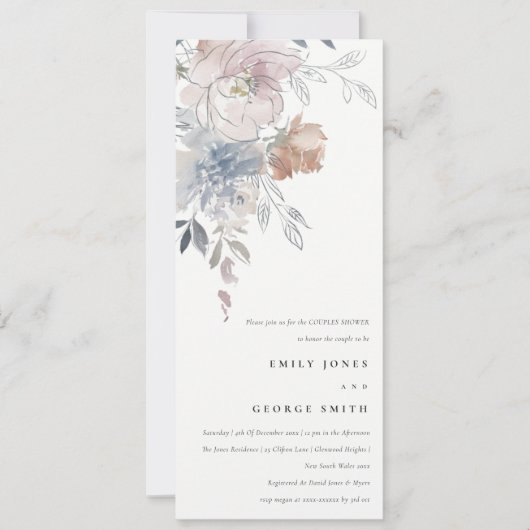 Elegante Blush Waterverf Bloemen Bruiloft Feest Kaart (Voorkant)