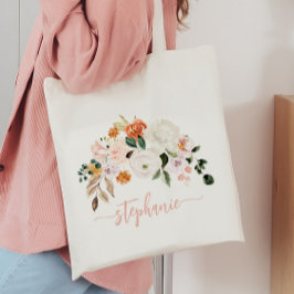 Elegante Blush Waterverf Bloemen Gepersonaliseerde Tote Bag