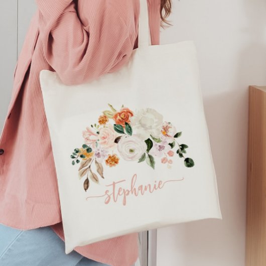 Elegante Blush Waterverf Bloemen Gepersonaliseerde Tote Bag