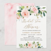 Elegante Blush Waterverf Bruids Theeschower Invita Kaart (Voorkant / Achterkant)