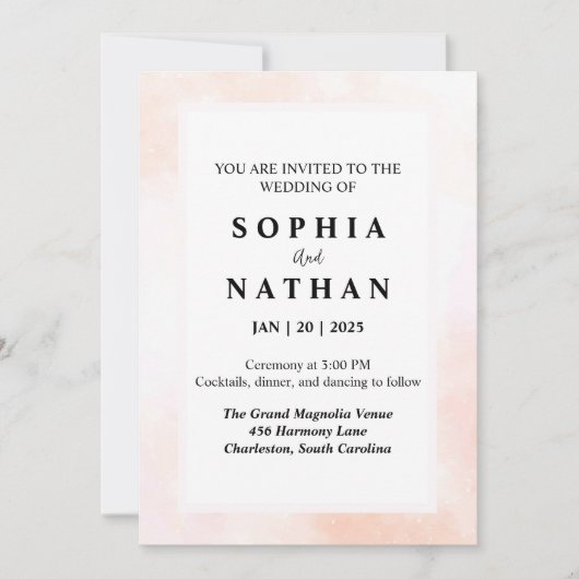 Elegante Blush Waterverf bruiloft uitnodiging (Voorkant)