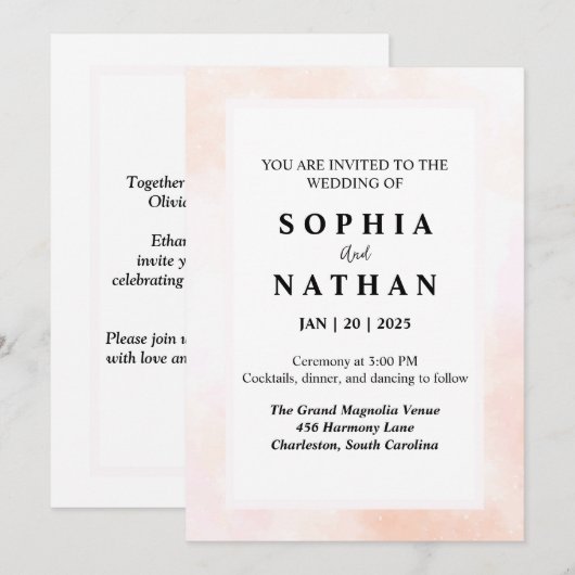 Elegante Blush Waterverf bruiloft uitnodiging (Voorkant / Achterkant)