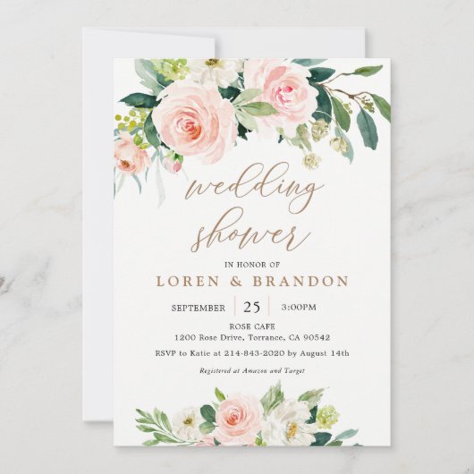 Elegante Blush Waterverf Bruiloftsdouche Kaart (Voorkant)