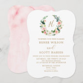 Elegante Blush Waterverf Floral Monogram Bruiloft Kaart (Voorkant / Achterkant)