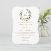 Elegante Blush Waterverf Floral Monogram Bruiloft Kaart (Staand voorkant)