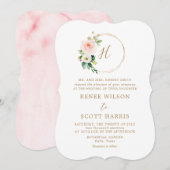 Elegante Blush Waterverf Floral Monogram Bruiloft Kaart (Voorkant / Achterkant)