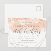Elegante Blush Waterverf geometrische 60ste verjaa Uitnodiging Briefkaart (Voorkant / Achterkant)