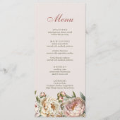 Elegante Blush Waterverf Pioenrozen Menu Kaart (Voorkant)