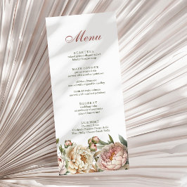 Elegante Blush Waterverf Pioenrozen Menu Kaart