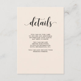 Elegante Blush Wedding Gast Details Informatiekaartje