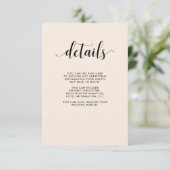 Elegante Blush Wedding Gast Details Informatiekaartje (Staand voorkant)