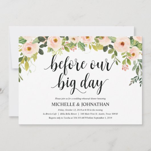 Elegante Blush Wedding Repetitie Diner Uitnodigt Kaart (Voorkant)