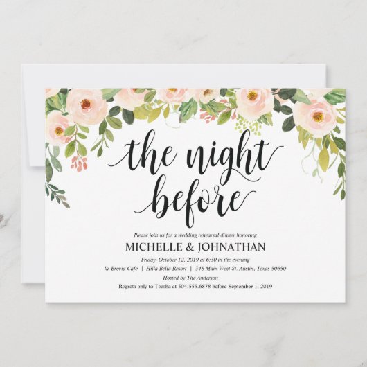 Elegante Blush Wedding Repetitie Diner Uitnodigt Kaart (Voorkant)