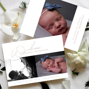 Elegante Blush Welkom Foto Collage baby Geboorte Aankondiging