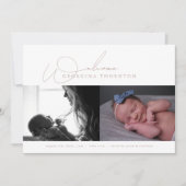 Elegante Blush Welkom Foto Collage baby Geboorte Aankondiging (Voorkant)