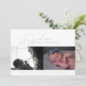 Elegante Blush Welkom Foto Collage baby Geboorte Aankondiging (Staand voorkant)