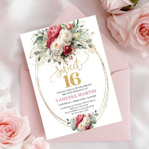 Elegante Blush Witte Groene Begroeiing Sweet 16 Ve Kaart