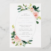 Elegante Blush Zilveren Bloemen Huwelijk Folie Uitnodiging (Voorkant)