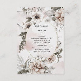 Elegante blush zilveren bloemen ontvangst detailka informatiekaartje
