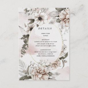 Elegante blush zilveren bloemen ontvangst detailka informatiekaartje