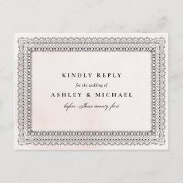 Elegante Blush & Zwart Waterverf Kant Bruiloft RSV Uitnodiging Briefkaart