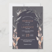 Elegante blush zwarte bloemen bruiloft Uitnodiging (Voorkant)