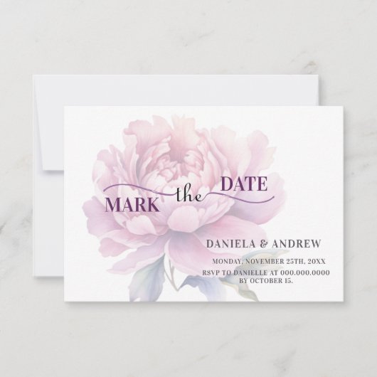 Elegante Blushing Bloom Romantische Roze Pioen Bru Save The Date (Voorkant)