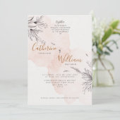 Elegante Blushing Perzik Bloemen Foto Bruiloft Kaart (Staand voorkant)