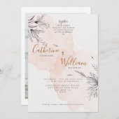 Elegante Blushing Perzik Bloemen Foto Bruiloft Kaart (Voorkant / Achterkant)