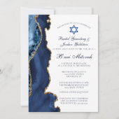 Elegante B'nai Mitswa Navy Blue Gold Agate Party Kaart (Voorkant)