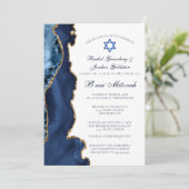 Elegante B'nai Mitswa Navy Blue Gold Agate Party Kaart (Staand voorkant)