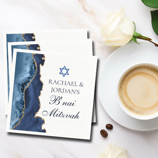 Elegante B'nai Mitswa Navy Blue Gold Agate Party Servet