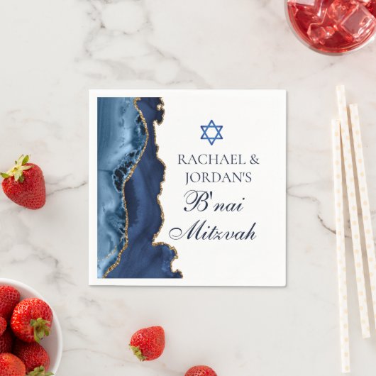 Elegante B'nai Mitswa Navy Blue Gold Agate Party Servet (Insitu)