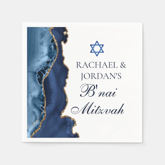 Elegante B'nai Mitswa Navy Blue Gold Agate Party Servet (Voorkant)