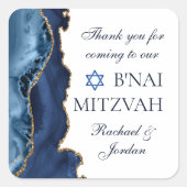 Elegante B'nai Mitswa Navy Blue Gold Agate Party Vierkante Sticker (Voorkant)