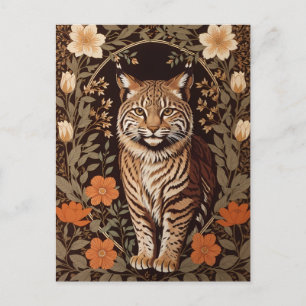 Elegante Bobcat op Bruine Bloemige Achtergrond Briefkaart