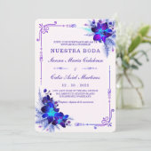 Elegante boda con orquídeas azules y moradas kaart (Staand voorkant)