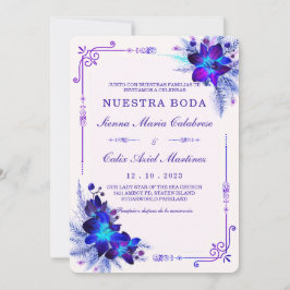 Elegante boda con orquídeas azules y moradas kaart