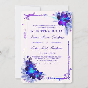 Elegante boda con orquídeas azules y moradas kaart