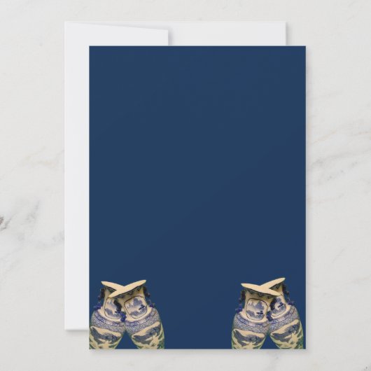 Elegante boda en estilo chinoiserie azul y blanco kaart (Achterkant)