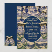 Elegante boda en estilo chinoiserie azul y blanco kaart (Voorkant / Achterkant)
