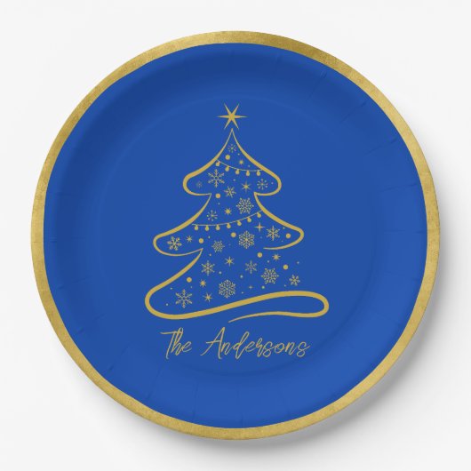 Elegante Boeing Blauwe Kerstboom Papieren Bordje (Voorkant)