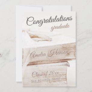 Elegante Boek Stapel Gefeliciteerd Afgestudeerde Feestdagenkaart