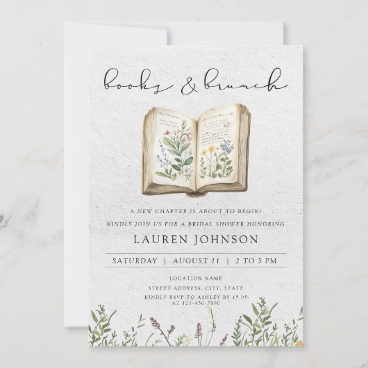 Elegante Boeken & Brunch Wildflower Vrijgezellenfe Kaart (Voorkant)