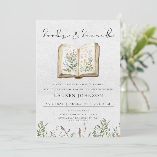Elegante Boeken & Brunch Wildflower Vrijgezellenfe Kaart (Staand voorkant)