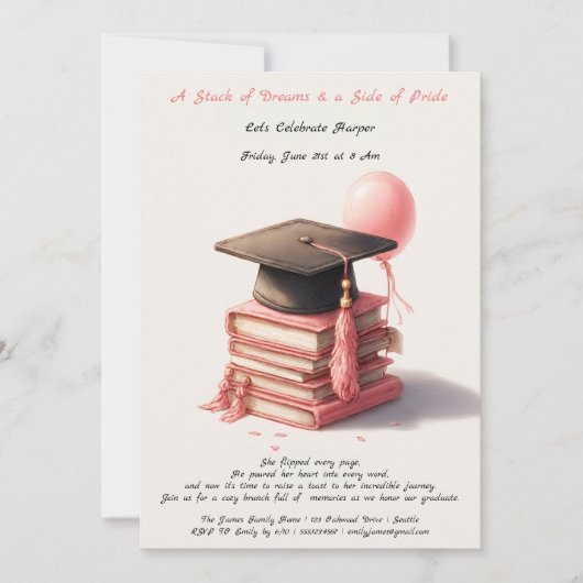 Elegante boekenliefhebber Afstuderen Brunch Invita Kaart (Voorkant)