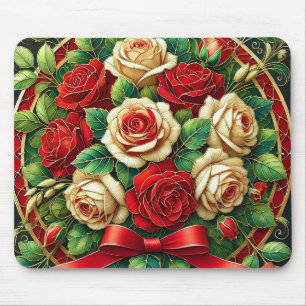 Elegante Boeket van Rode en Witte Rozen Muismat