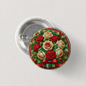 Elegante Boeket van Rode en Witte Rozen Ronde Button 3,2 Cm (Voorkant /achterkant)