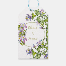 Elegante boeket van waterverf-aquilegia cadeaulabel